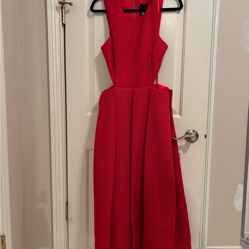 DKNY Red Cutout Midi A-Line Dress NWT